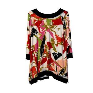 Eva Varro Tunic Top Blouse Size M Stretch Knit 3/4 Sleeve Art Butterfly USA